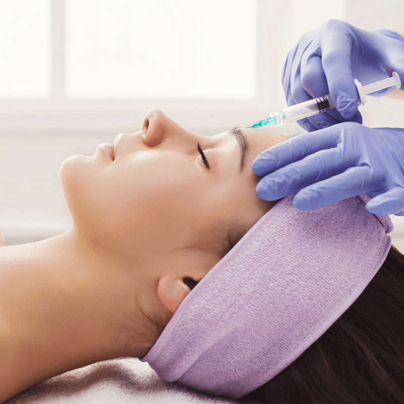 woman with head wrap getting injected with botox