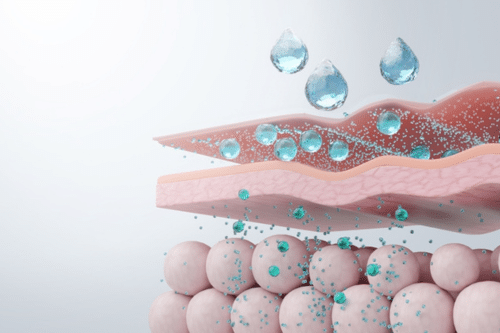 A medical professional wearing blue gloves examines moles on a persons back. A tool is being used to inspect the skin.